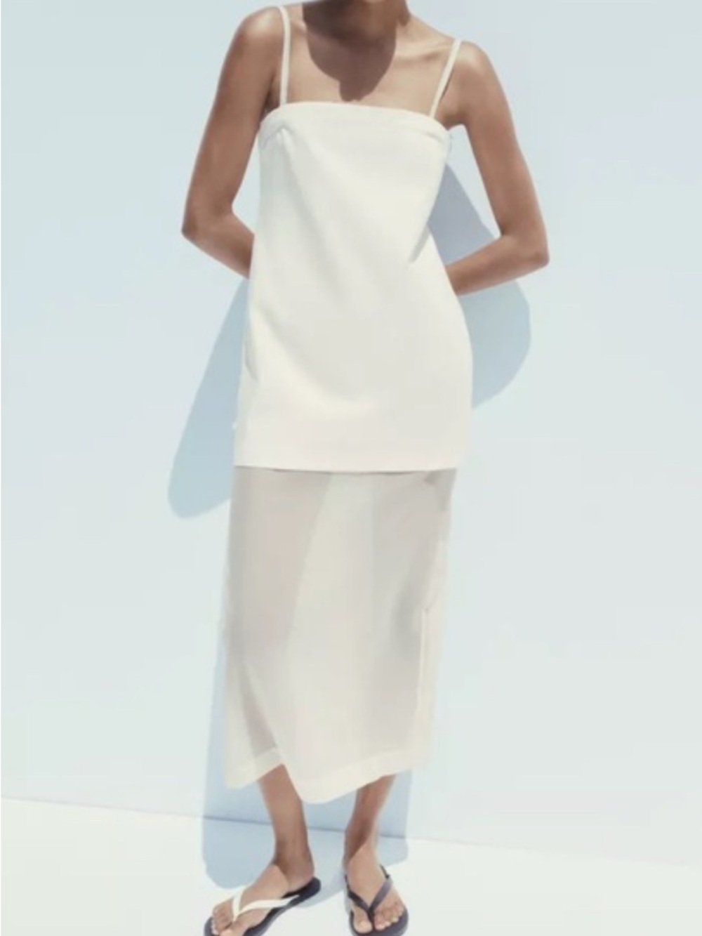 Zara Cream Slip Dress with Sheer Skirt